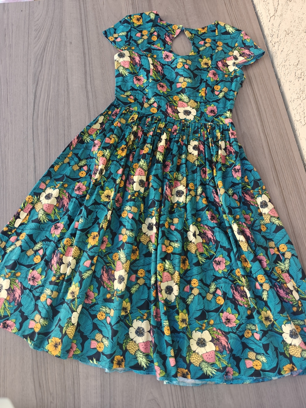 Tropical Teal Floral Fit-and-Flare Dress